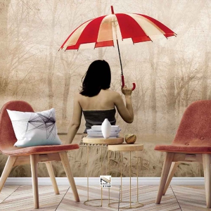 پوستر دیواری زیبایی دختری با چتر